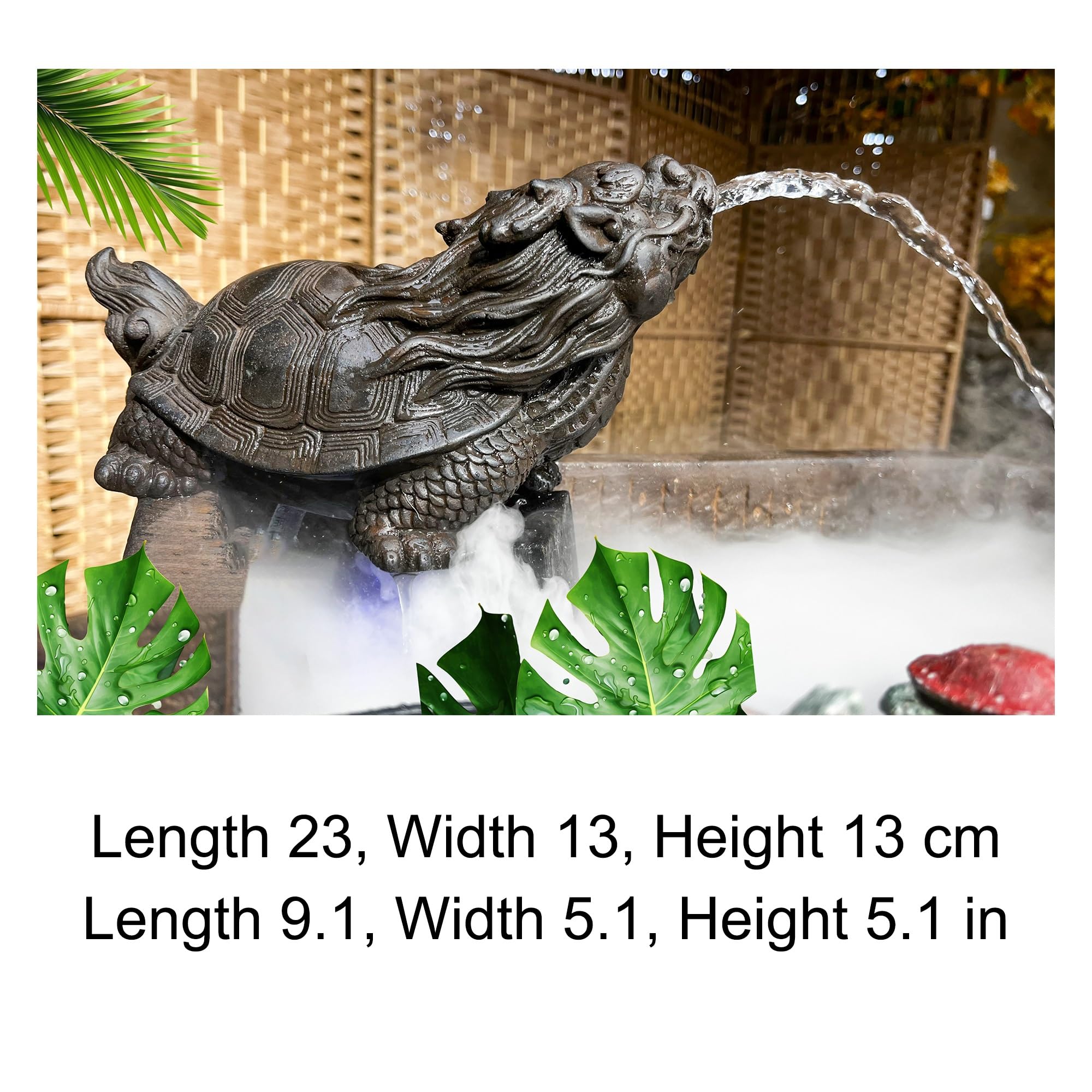 Statua fontana a getto d'acqua per piccoli laghetti (23 x 13 x 13 cm) Scultura decorativa da giardino con gioco d'acqua, ornamento per patio, cortile o bordo piscina