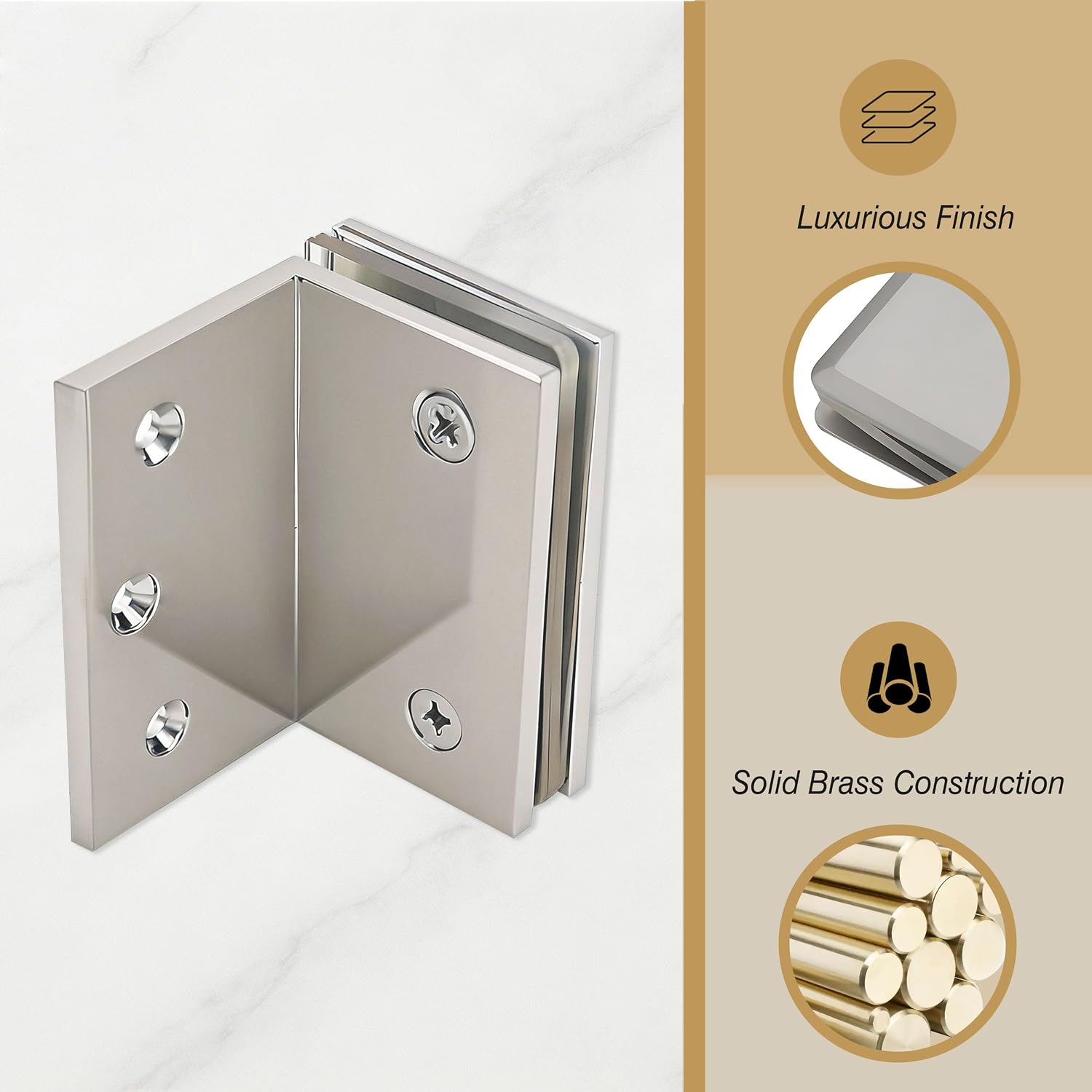 Glass Clamp, Heavy Duty Solid Brass Shower Clip for 5/16" to 1/2" (8-12mm) Glass, Wall or Floor Installation, Brushed Nickel