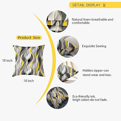 Miniatura 5 de Juego de 2 fundas de almohada modernas de líneas geométricas negras y amarillas para sala de estar, sofá, decoración del hogar, arte abstracto,