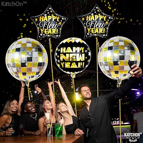 Miniatura 9 de KatchOn, Globos grandes de feliz año nuevo  22 pulgadas, globos de discoteca  Globos de papel de aluminio de feliz año nuevo, decoraciones de feliz