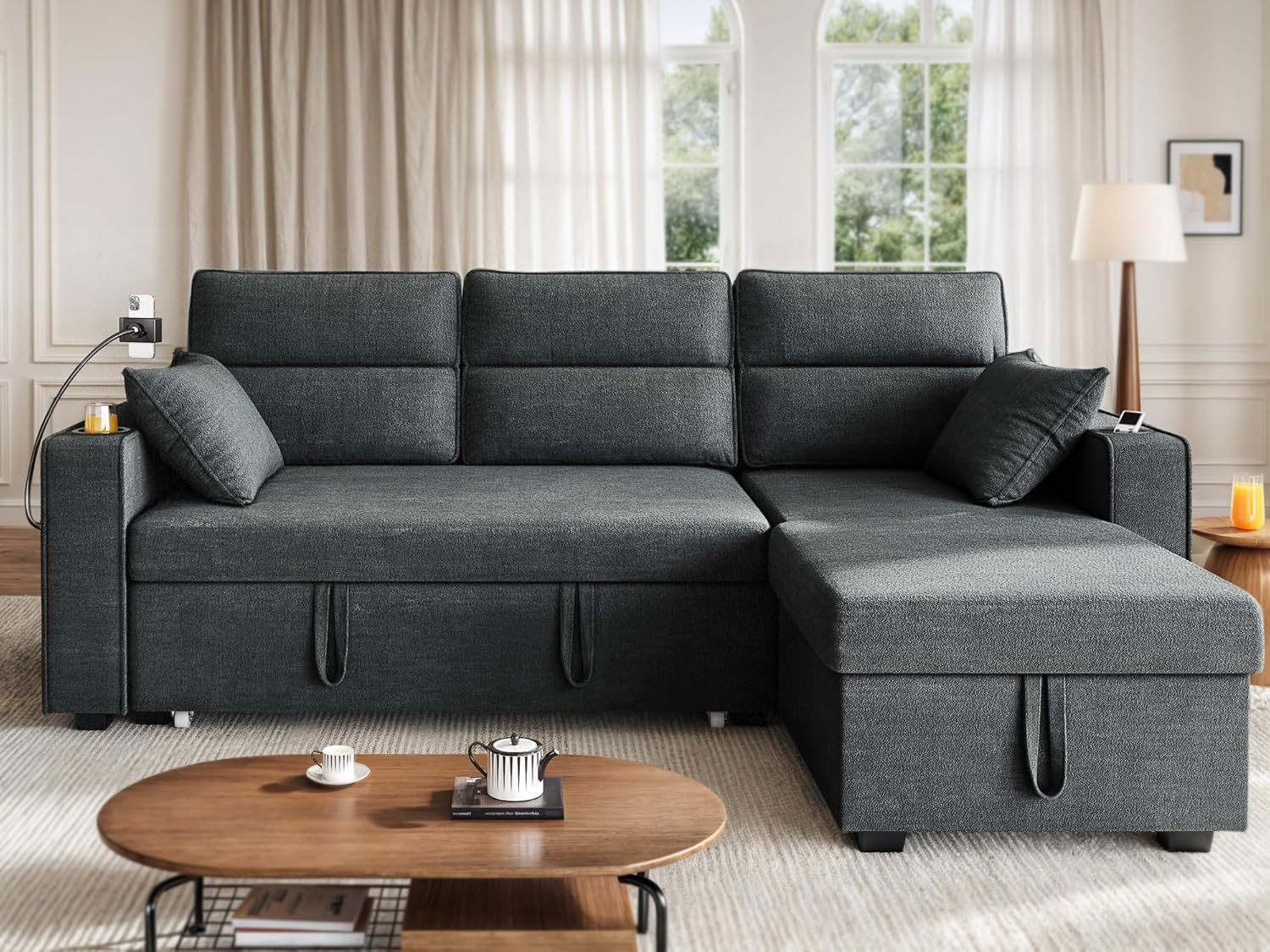 YITAHOME 85 inch Sleeper Sofa in its standard L-shaped sofa configuration.