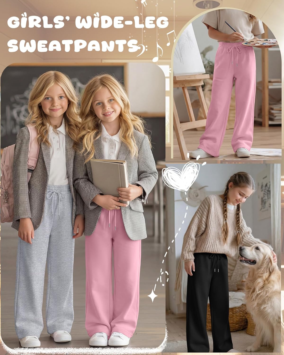 Teen Girls Sweatpants Wide Leg Drawstring Baggy Pants Straight Leg Athletic Trousers with Pockets Size 5-14 - Image 3