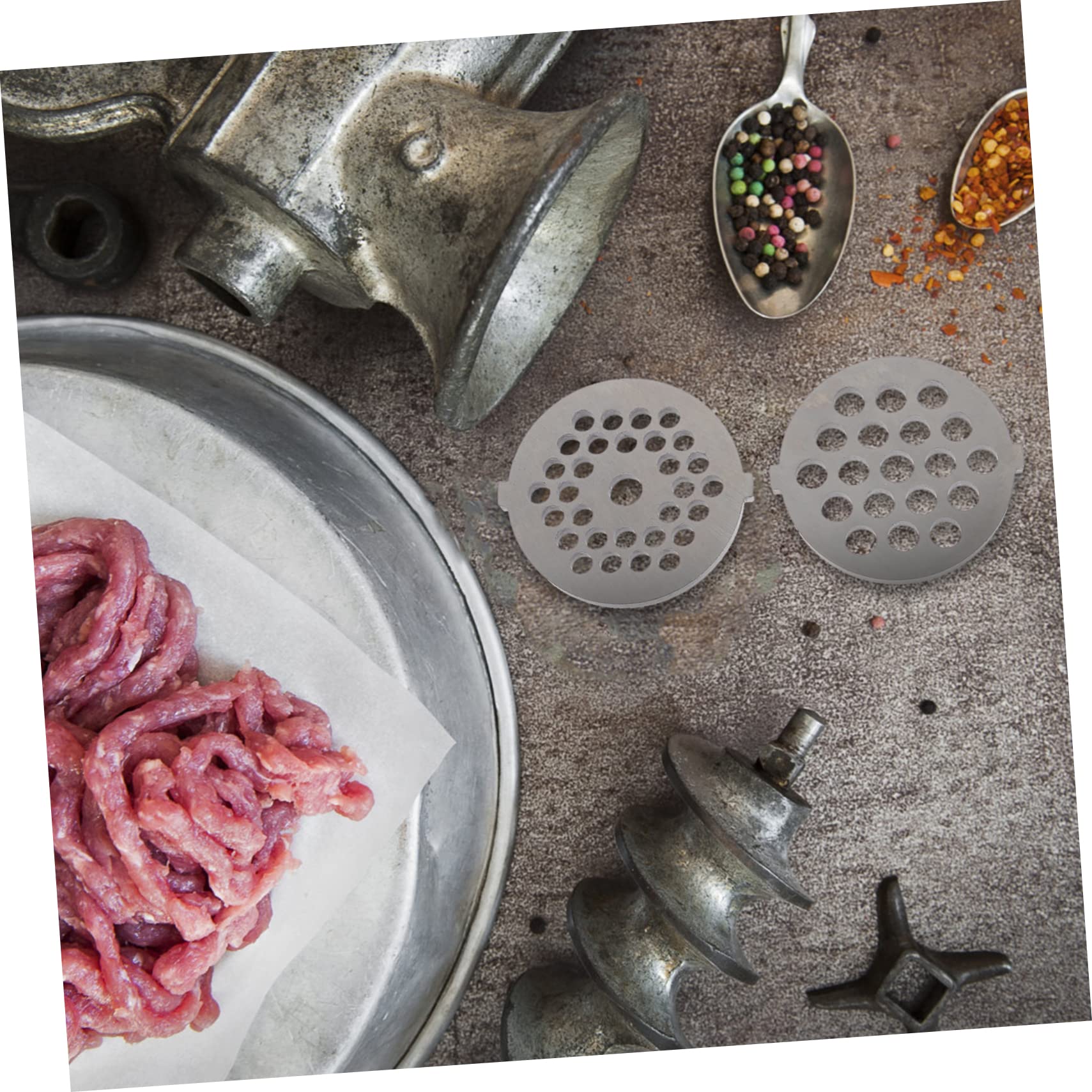 Placa de Corte para Picadora de Carne 8 Piezas Acero Inoxidable | Orificio Redondo 7mm y Cuadrado 8, 3mm, Plata, Fácil de Usar y Limpiar