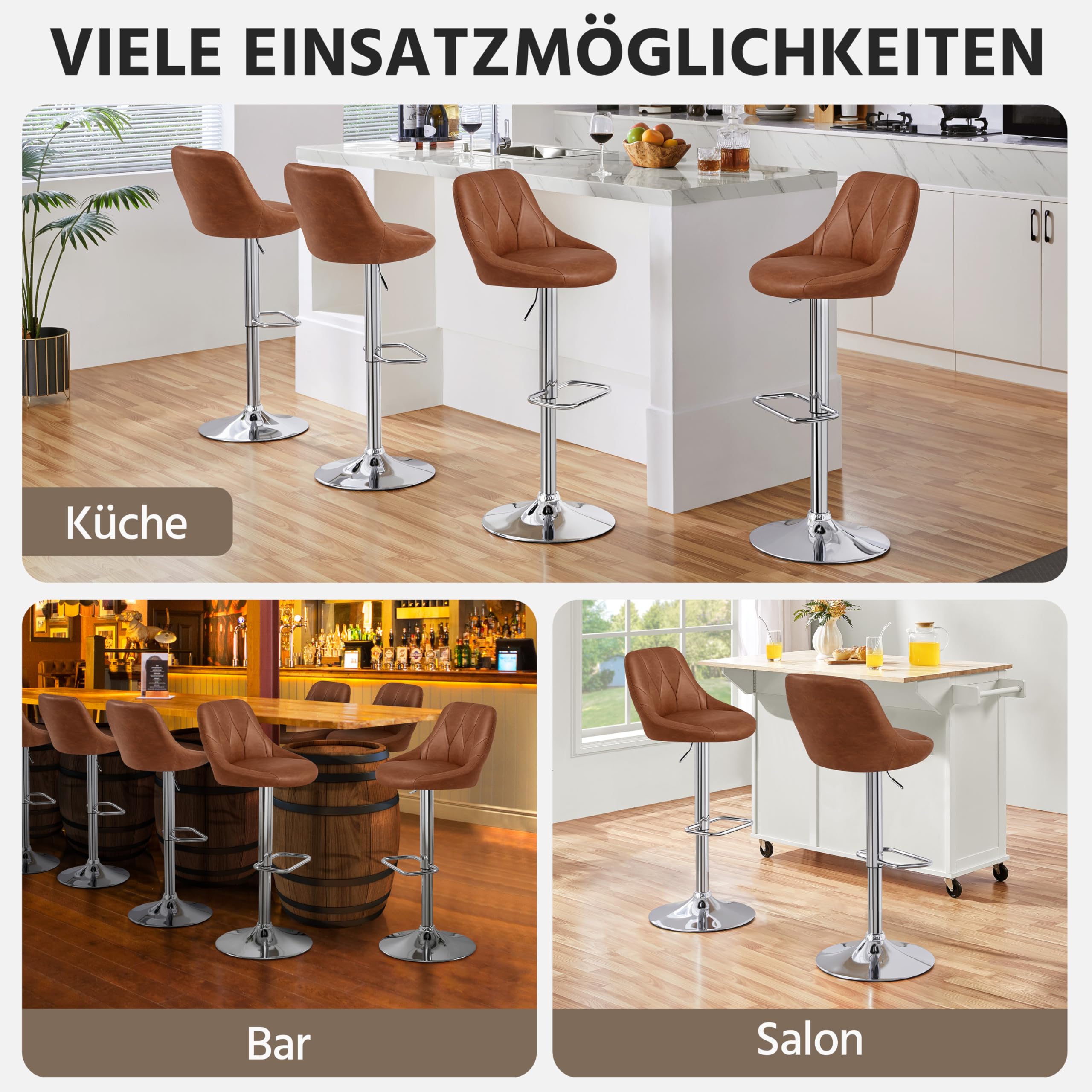 Yaheetech Barhocker 2er Set höhenverstellbarer Barstuhl 360° drehbarer Tresenhocker Polsterhocker mit Kunstleder für Küche/Bar/Salon/Esszimmer, braun