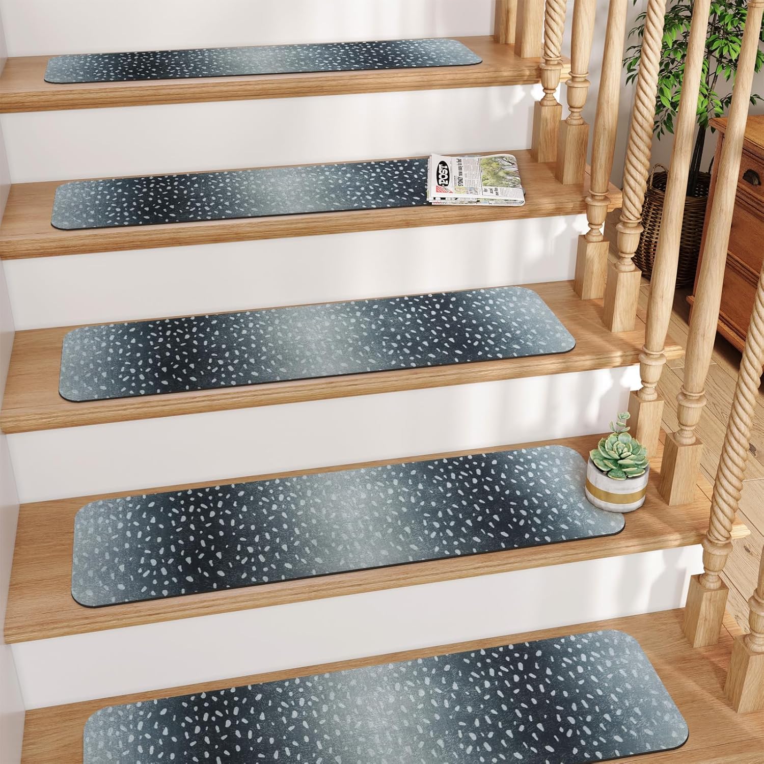 Non Slip Stair Treads Indoor 15PCS 8″x30″ Stair Treads for Wooden Steps, Machine Washable Stair Runner, Rubber Backing Carpet Stair Treads Staircase Step Treads for Kids Elders Dogs, Black