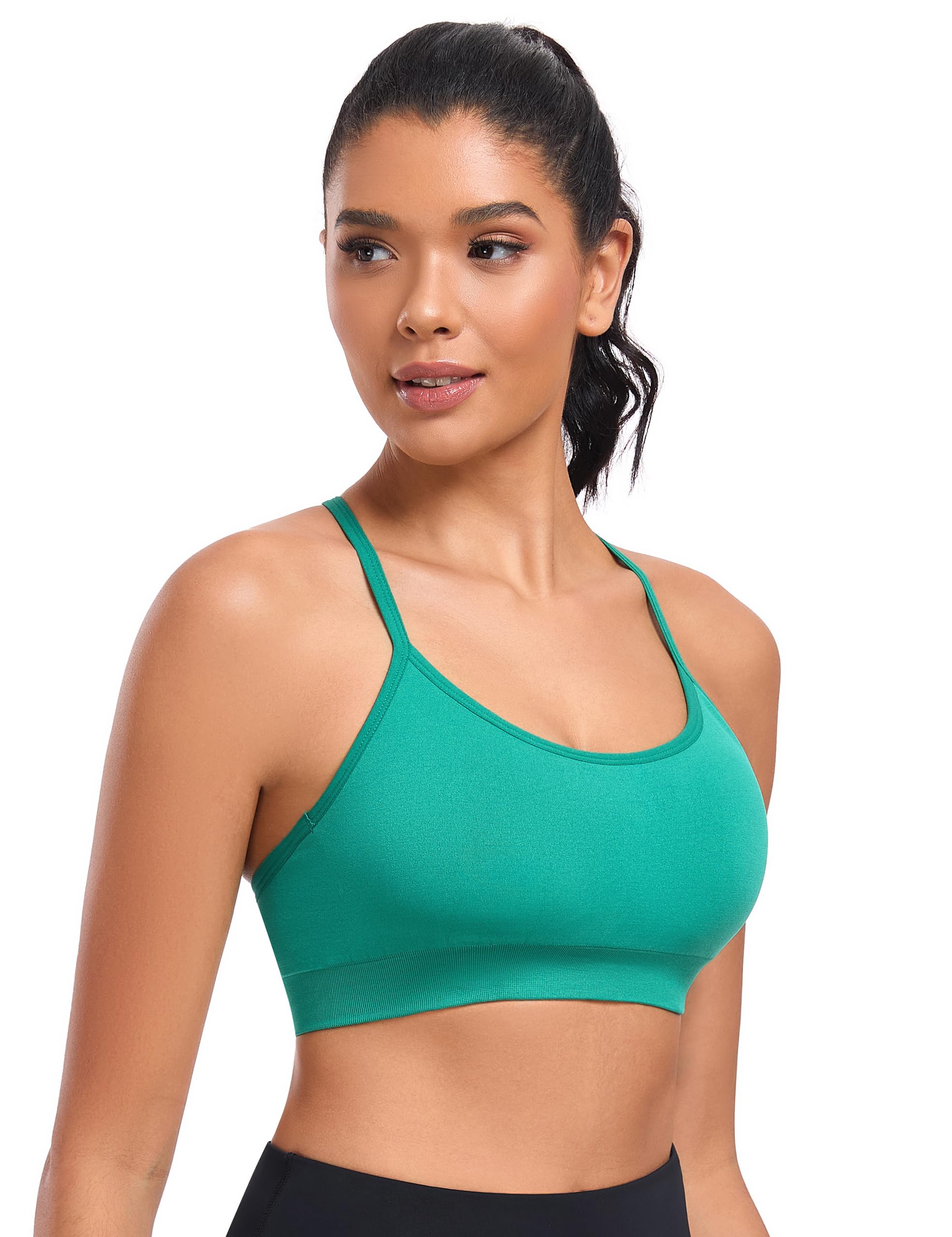 ANGOOL Soutien-gorge de sport dos en Y pour femme – Soutien-gorge de yoga léger avec coussinets amovibles et bretelles fines pour entraînement à faible impact