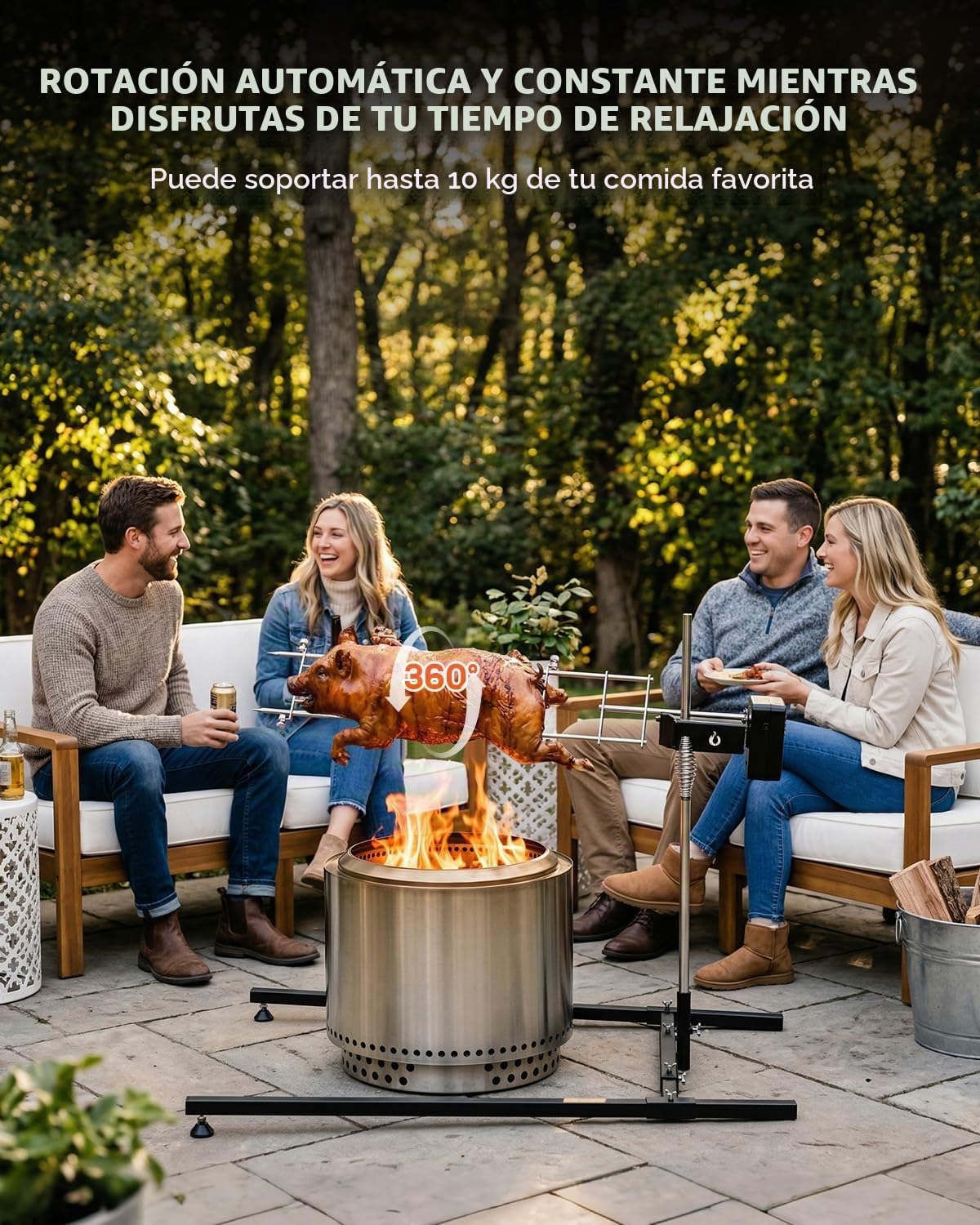 Onlyfire Asador Giratorio Eléctrico para Barbacoa, Altura Regulable 32,5-97cm, Motor 3 en 1, Kit de Brocheta Eléctrica para Fogones, Hogueras y Barbacoas de Carbón, Asador de Lechón Acero Inoxidable