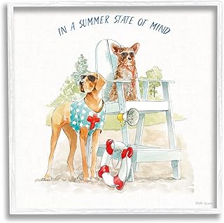 Stupell Industries State of Mind Phrase Summer Lifeguard Dogs White Framed Wall Art, 24 x 24, Orange