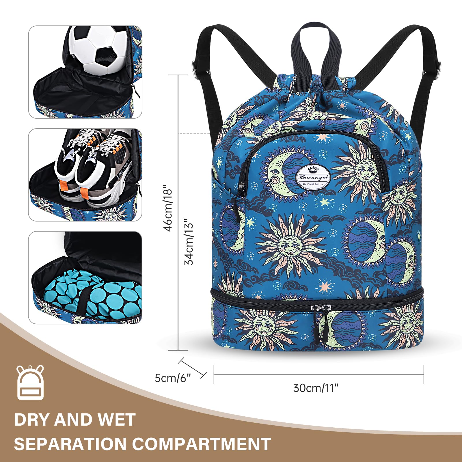 HUA ANGEL Unisex Drawstring Backpack Sports Gym Bag Drawstring Bag Weekend Daypack With Shoe Compartment for Women Men Basketball Football Outdoor Fitness Yoga Swimming Beach - Image 4