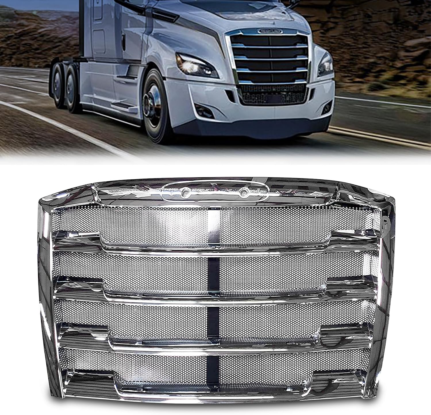 TORQUE Replacement Chrome Grill Grille for 2018 2019 2020 2021 2022 Freightliner Cascadia Semi Trucks with Bug Screen (TR069)