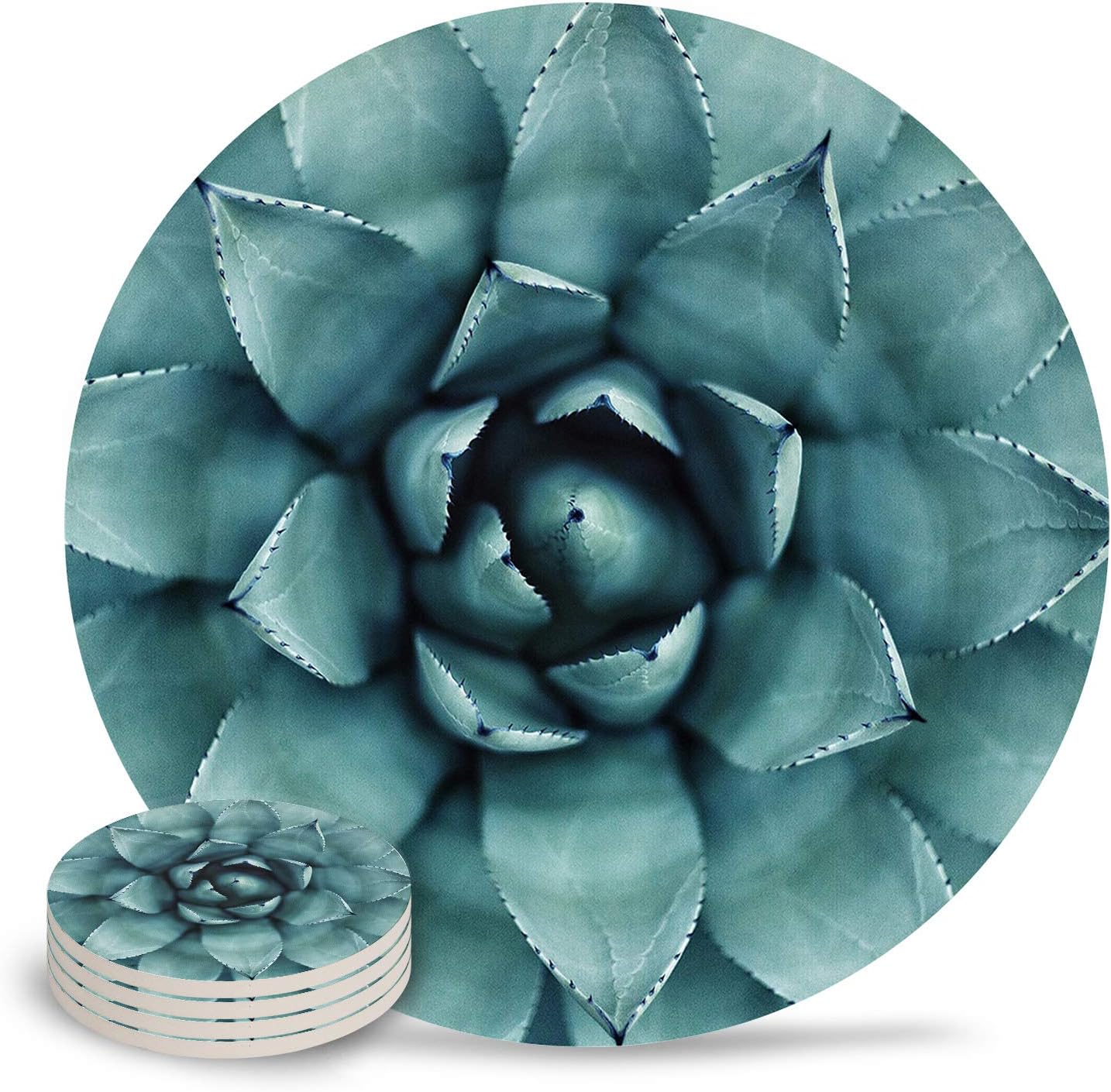 Bіg Sаlе Coasters for Drinks 4-Piece Absorbent Stone Ceramic Coasters NO Holder Natural Plant Green Succulent Agave Coaster with Cork Backing, Prevent Furniture from Dirty and Scratched
