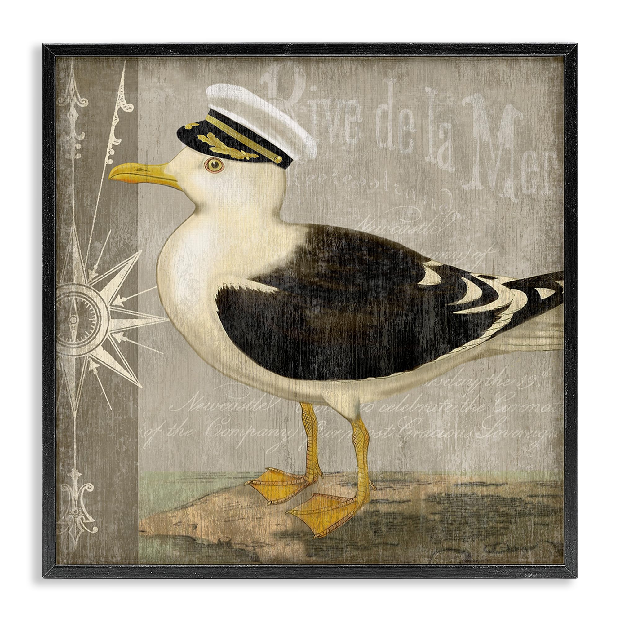 Stupell Industries Midnight Black (Textured) 'Little Maritime Seagull'| Framed Giclee Art