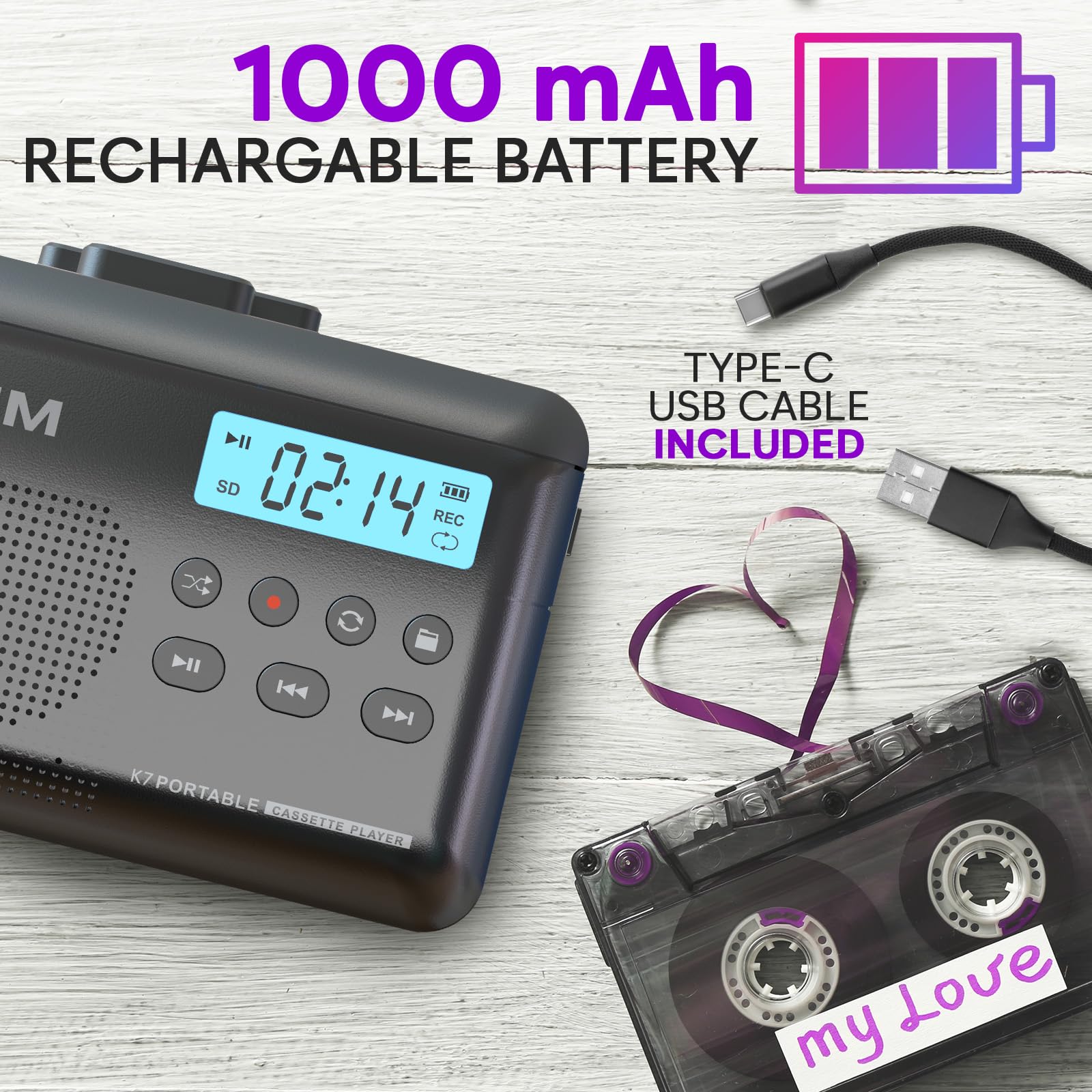 KLIM K7 Cassettespeler, cassette naar MP3 converter