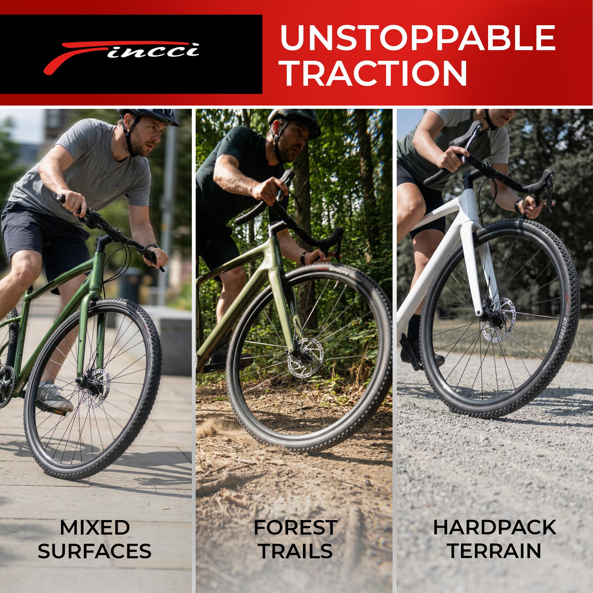 Fincci Pneus Gravel 700x40c (42-622) Paire Pliable, Protection Anti-Crevaison Nylon, 60 TPI – Lot de 2 Pneus. Idéal pour Vélo Tout Chemin VTC, Gravel et Voyages à Vélo, Grip et Confort Hors Route