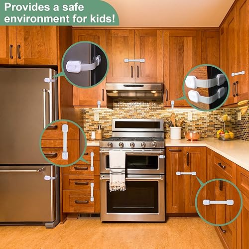Miniatura 7 de Correa de seguridad para niños, correa de gabinete a prueba de bebés, correas ajustables con adhesivo 3M sin perforaciones, a prueba de muebles de