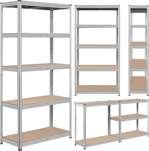 Miniatura 8 de Topeakmart Estantes utilitarios de 5 niveles, para almacenamiento, de metal, ajustables y resistentes, para garaje o cobertizo, plateado, 35.5 x 16