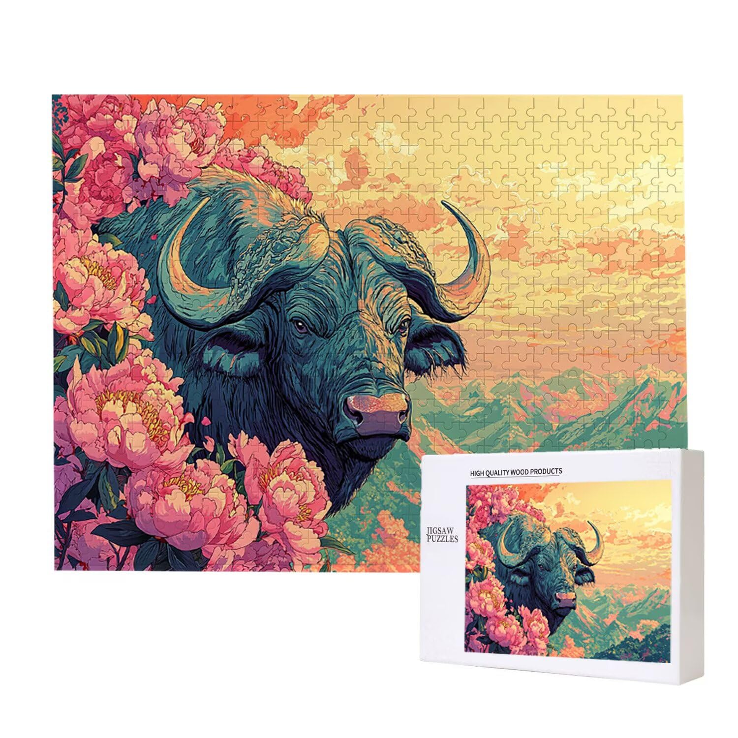 Puzzle dla dorosłych, 1000 elementów, kwiat bawół, 1000 puzzli dla dorosłych, gra edukacyjna, 76 x 50 cm, odpowiednie do dekompresji i dekoracji ścian pokoju, prezenty j-418