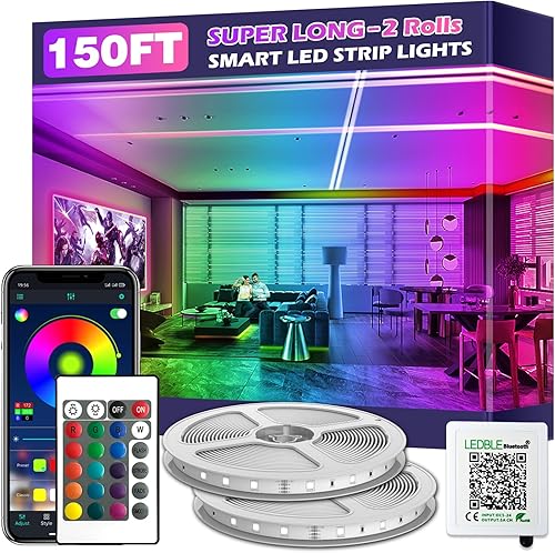Miniatura 8 de Tira de luces LED de 200 pies, tiras de luz LED inteligentes largas con sincronización de música 5050 RGB que cambian de color, aplicación