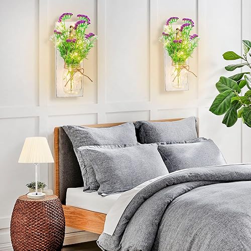 Miniatura 4 de OCTMUSTARD Decoración rústica de pared con tarro, decoración con control remoto, luces LED para decoración de baño y sala de estar, estilo shabby