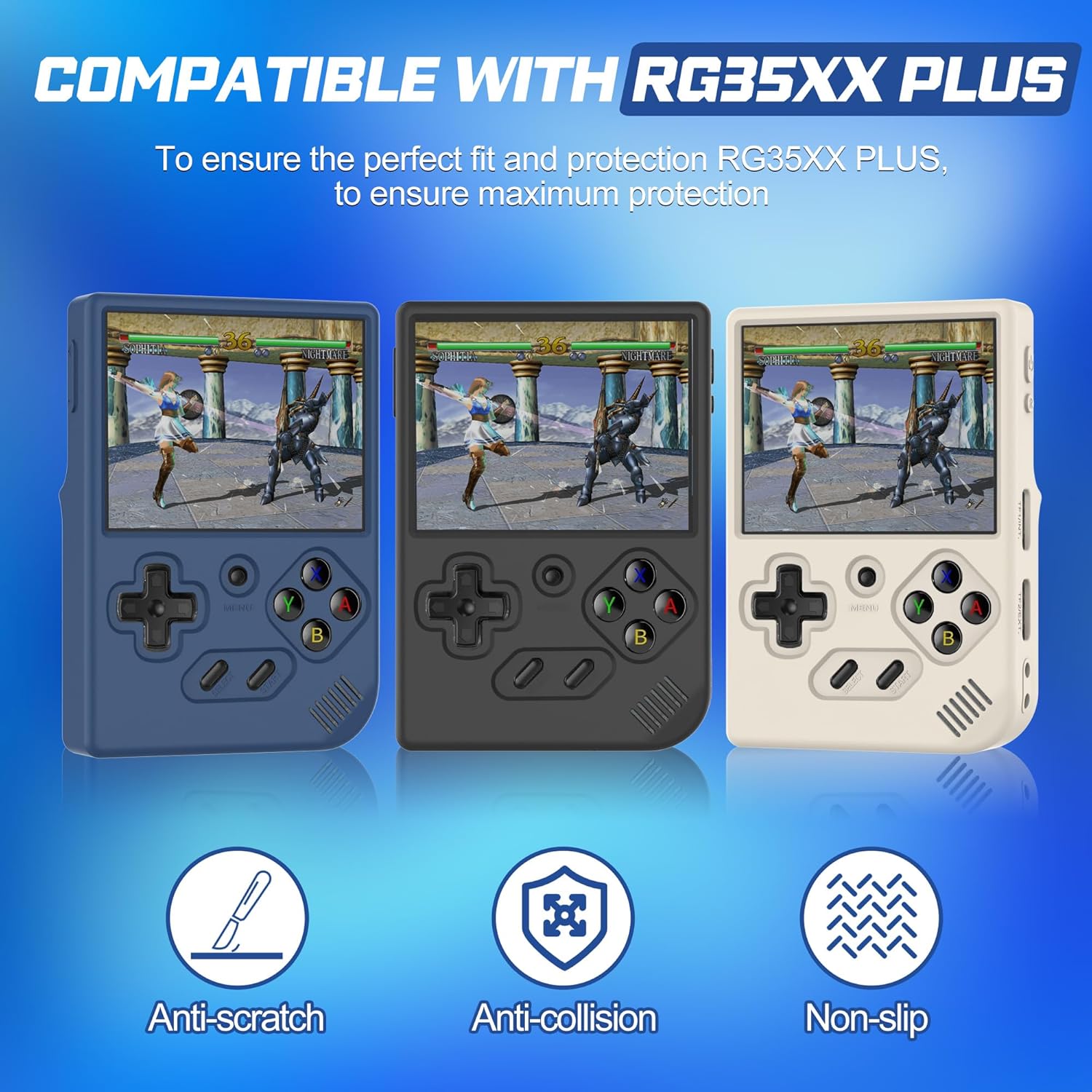 Silicone Case Compatible with Anbernic RG35XX Plus, Anti-Scratch, Washable, Shockproof Silicone Protective Cover for RG35XX Plus with Lanyard - Blue