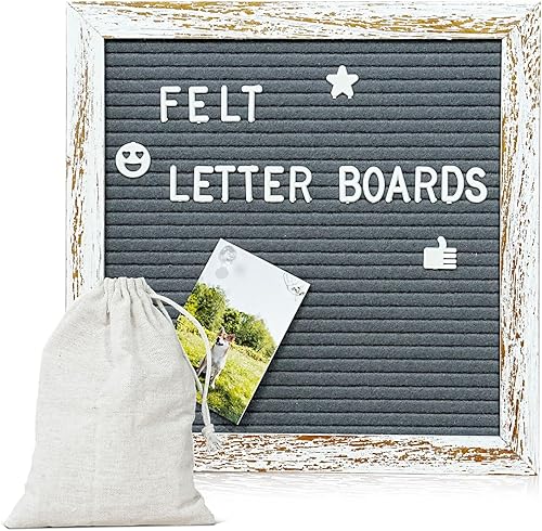 Tablero de letras de fieltro rústico con 500 letras, números y símbolos, tablero de mensajes intercambiable de 10 x 10 pulgadas con marco de madera