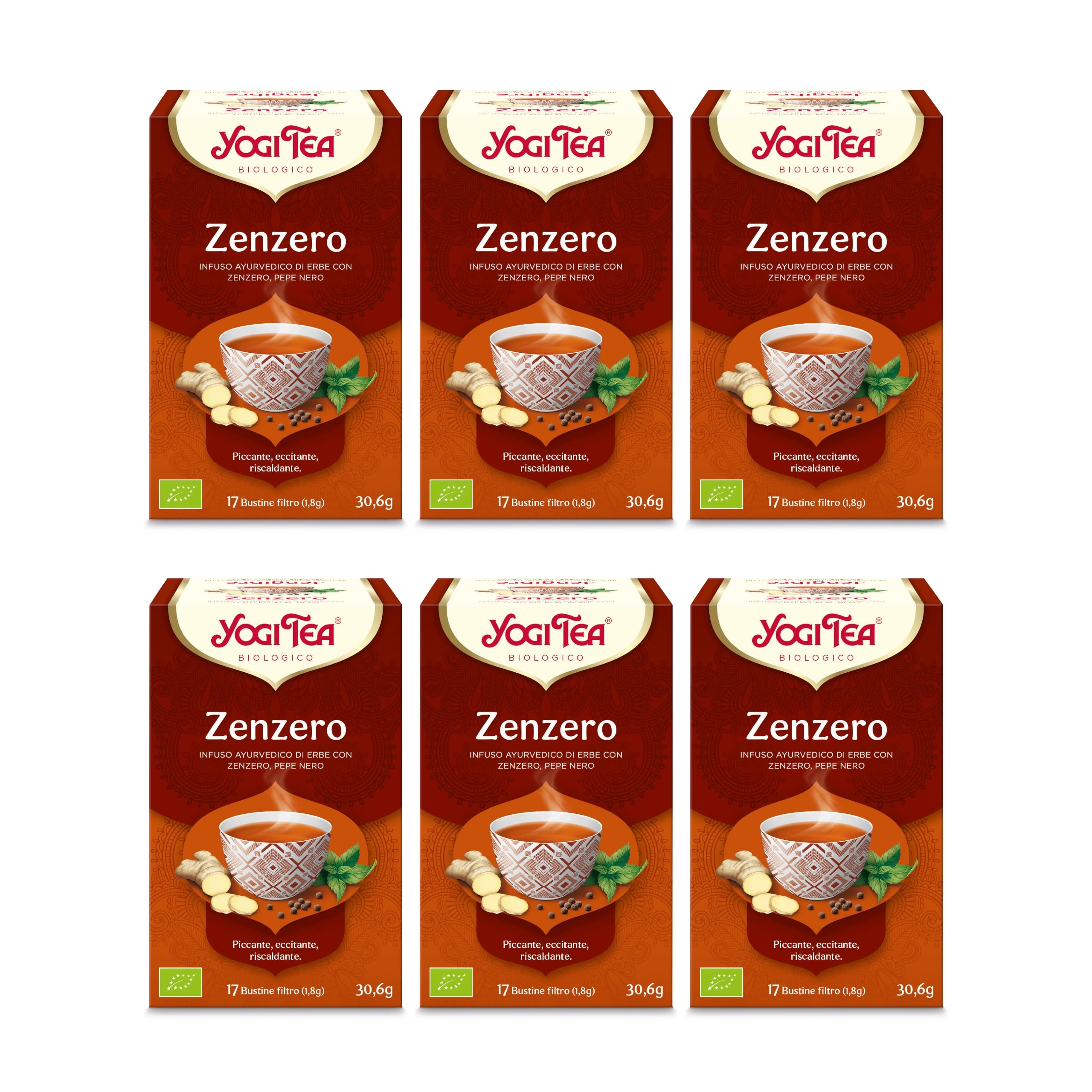 Yogi Tea Zenzero Bio - Infuso Ayurvedico - Miscela di Zenzero e Pepe Nero - Senza Caffeina - Confezione da 6x17 bustine (102 bustine in totale)