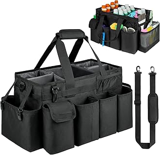 Cleaning Caddy Bag,Extra Large Cleaning Supplies Organizer with Handle for Housekeepers,Black