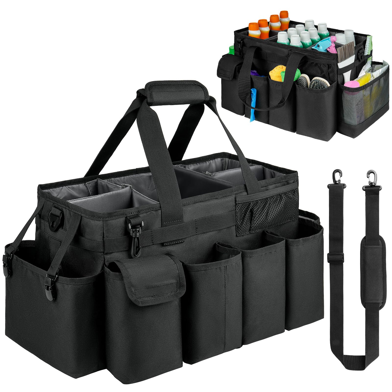 Cleaning Caddy Bag,Extra Large Cleaning Supplies Organizer with Handle for Housekeepers,Black