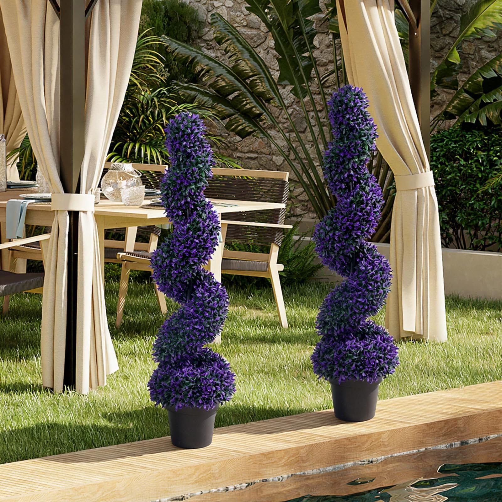 Arbre topiaire spirale artificiel 120cm buis violet Lot de 2