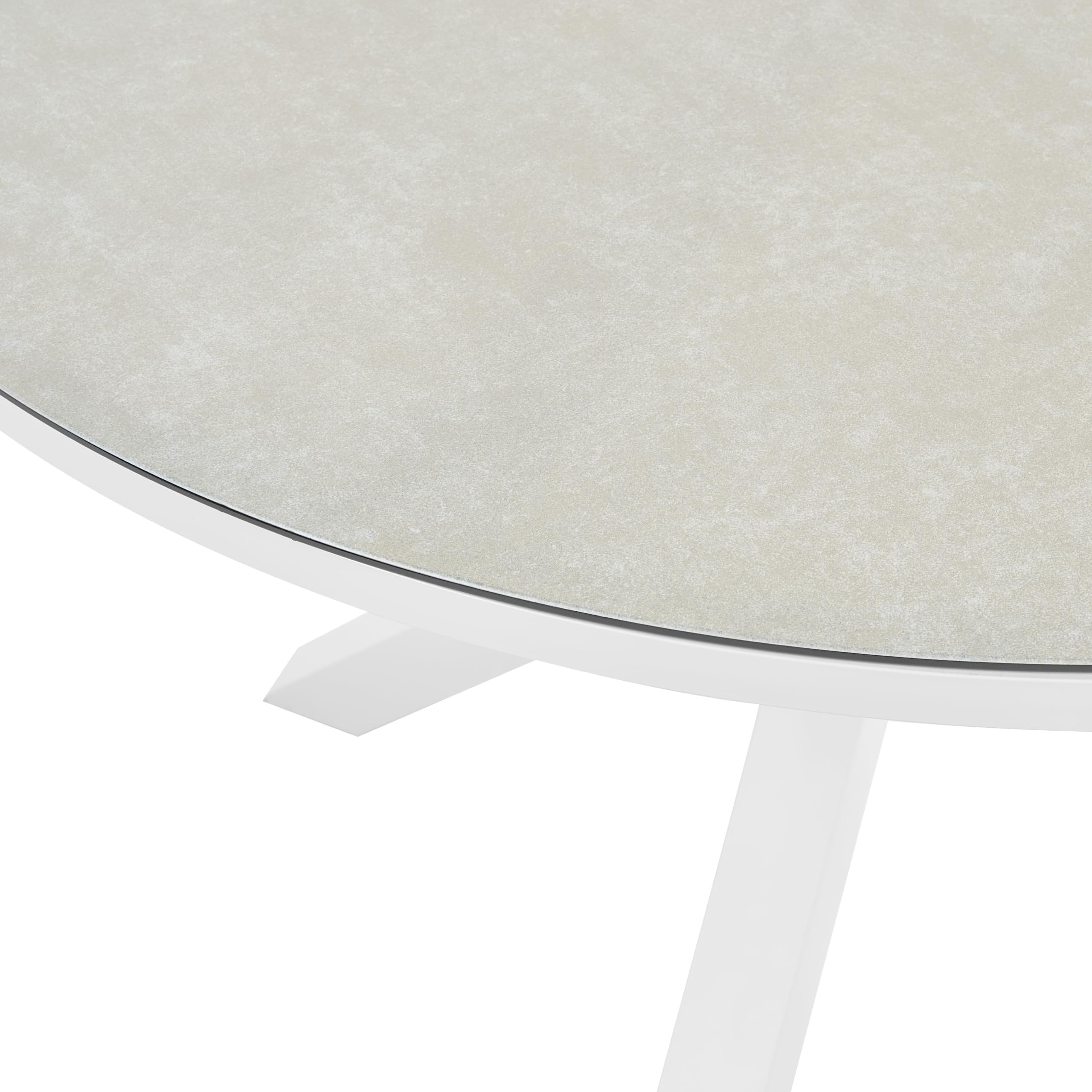 Beliani Tavolo da giardino in alluminio con gambe in alluminio e piano in vetro ceramico bianco