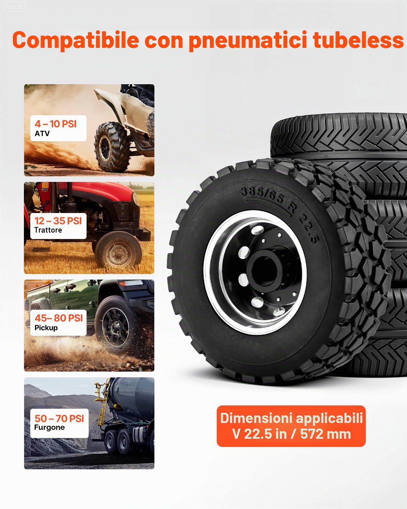 VEVOR Attrezzo per Gonfiaggio Pneumatici per Impieghi Gravosi, 0,6 a 0,8 MPa, 18,9 L Gonfiatore per Sedili con Grilletto Pneumatico per Pick-Up, Camion, ATV, Jeep, Furgone, Trattorino, Camper, Giallo