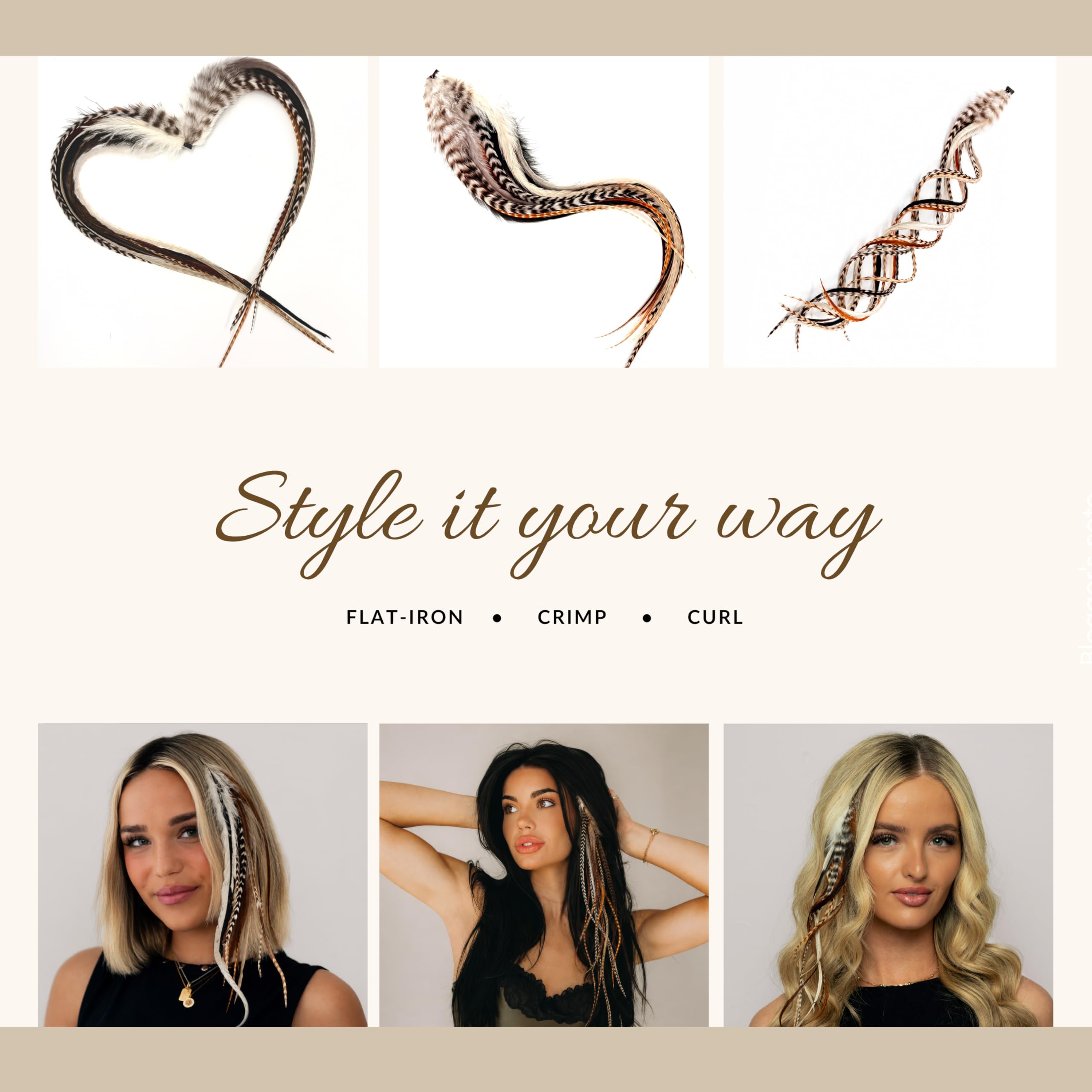Feather Headz Haarfedern in 15 Farben, 17,8 cm - 30,5 cm lang, Haarverlängerung, Feder-Diy-Set, auffälliges Design, 20 Micro-Link-Perlen, 100 % Hahnenfedern