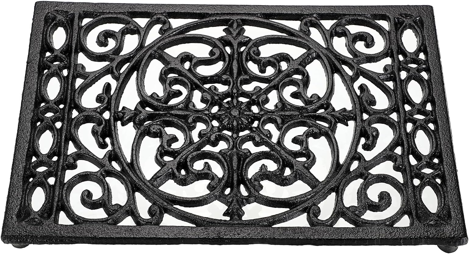 Heavy Duty Retangle Cast Iron Trivets, Decorative Trivet Mat Hot Pot Holder Pads for Kitchen or Dining Room Worktops, 24.5 * 16.5 * 1.6cm (Black)