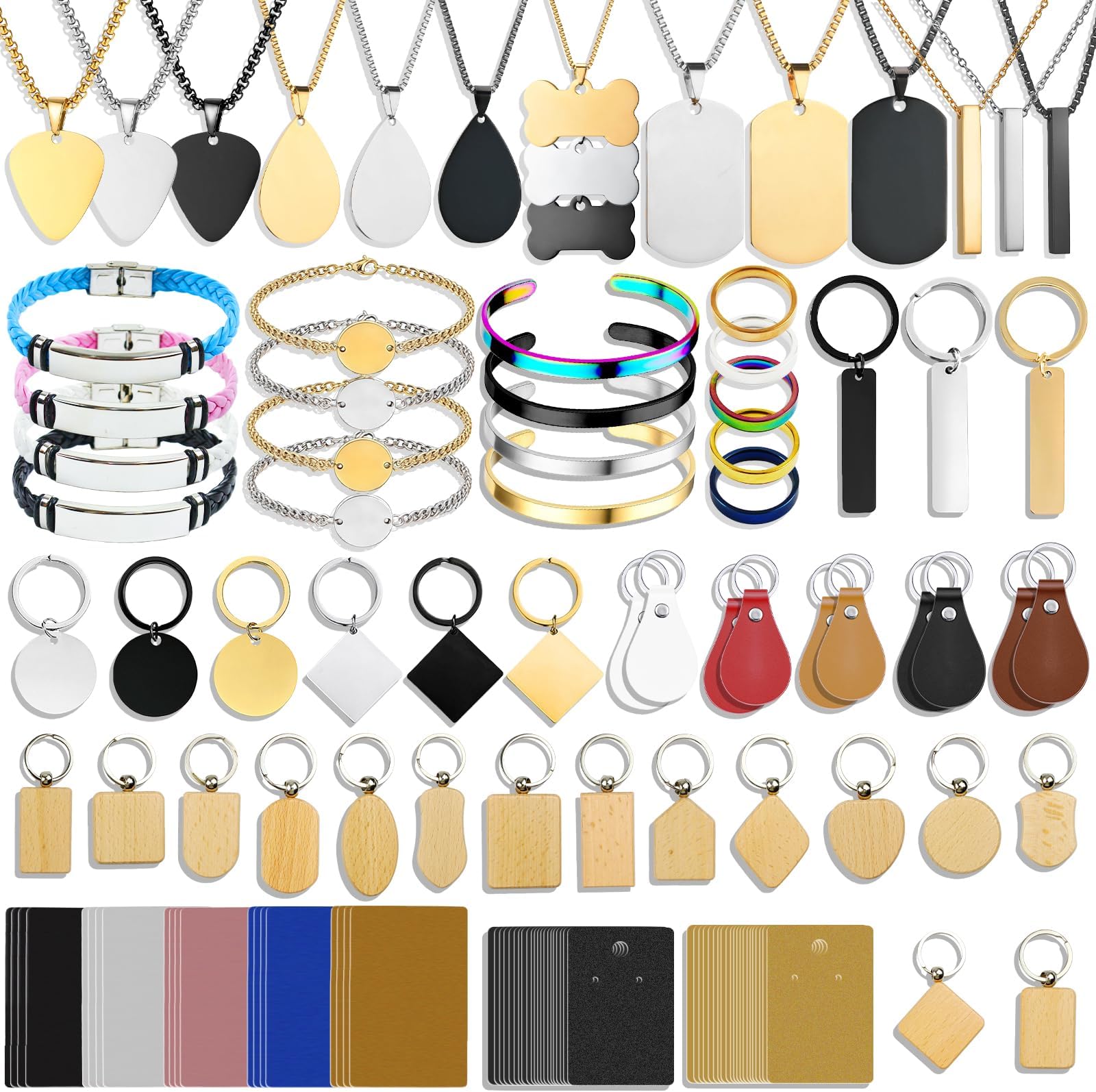 MUXERAN 168 Pcs Laser Engraving Materials bulk Include 66 Pcs Laser Engraving Supplies Include Necklace Bracelet Ring Keychain For Laser Engraver DIY Crafting Supplies