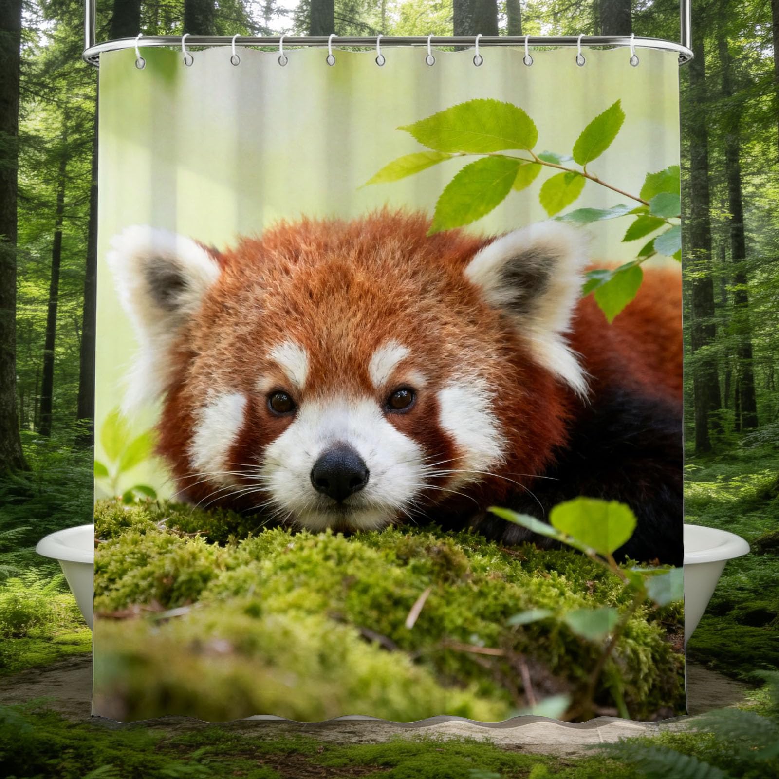 Hongduo 3D Little Panda Shower Curtain for Stalls Bathtubs Wildlife Animal Bathroom Decor Shower Curtain Set Polyester Fabric Waterproof 200x200cm/79X79 Inch with Hooks