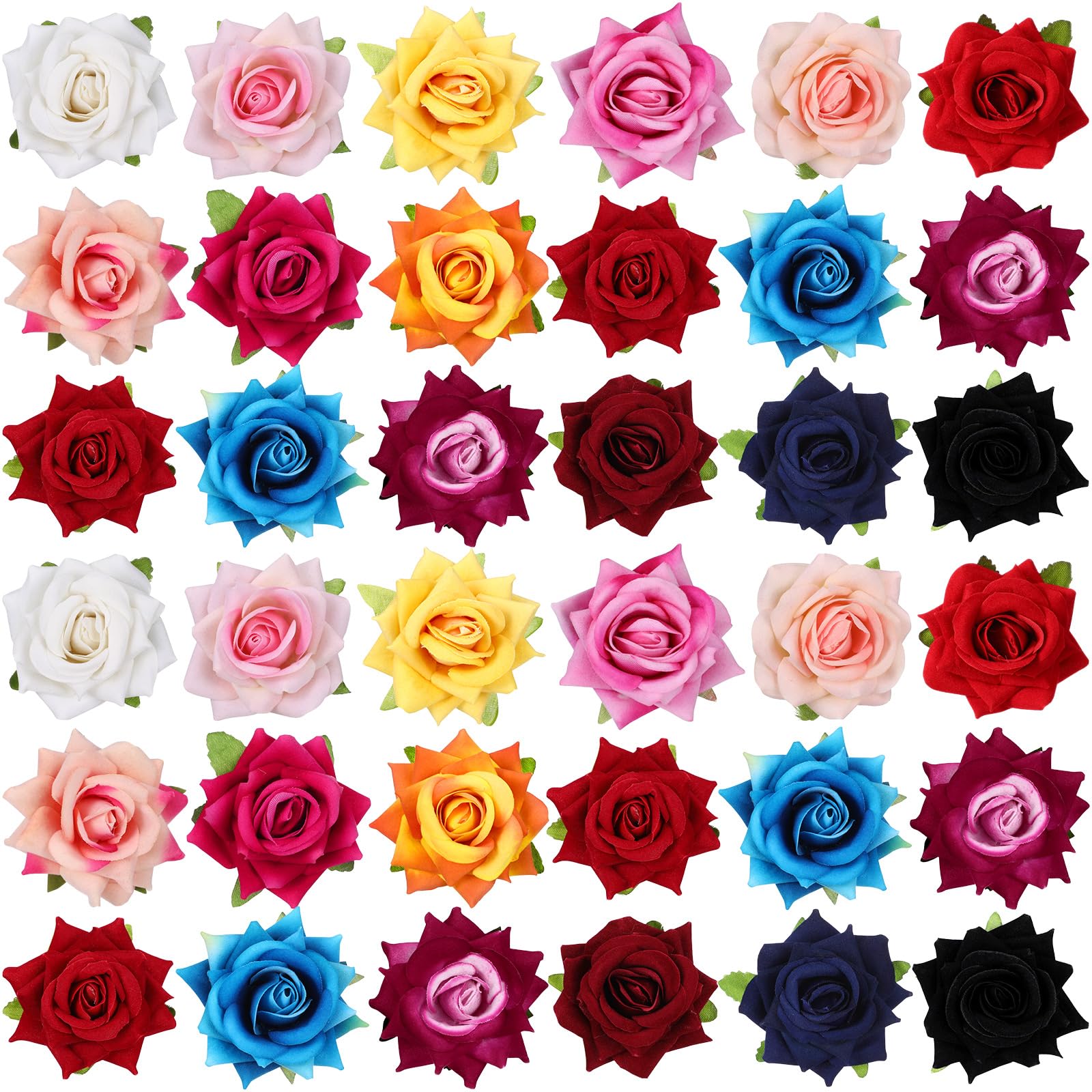 Waydress 30 Packs 2.8 Inch Flower Hair Clip Rose Hair Accessories Floral Hairpin Brooch Flowers Pin Brooch for Bridal Headpiece Accessories Wedding(15