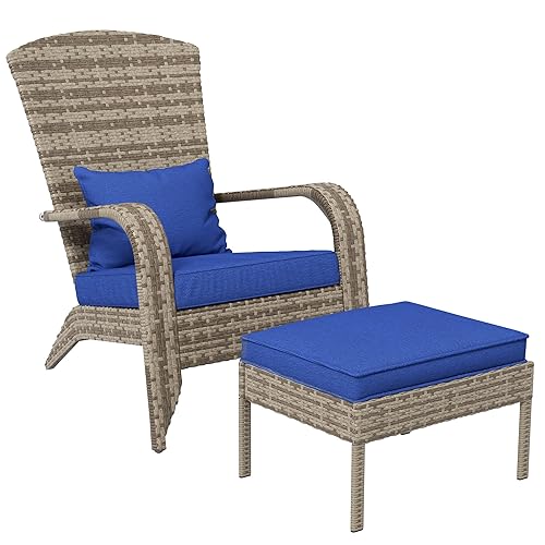 Outsunny Patio Wicker Adirondack Chair with Ottoman, Outdoor Fire Pit