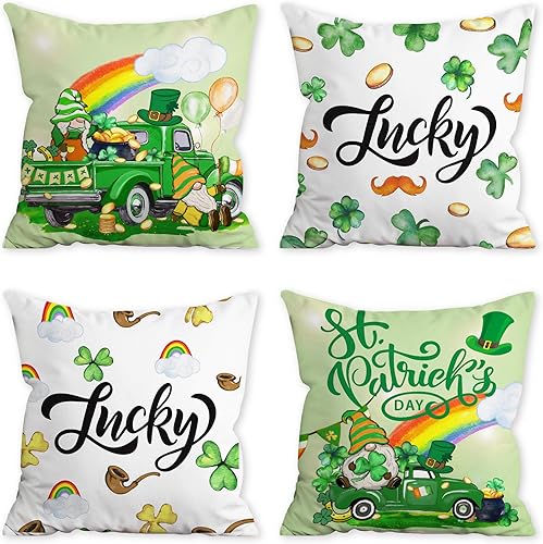 FUTBU Juego de 4 fundas de almohada del día de San Patricio de 18 x 18 pulgadas, decoraciones del día de San Patricio para el hogar