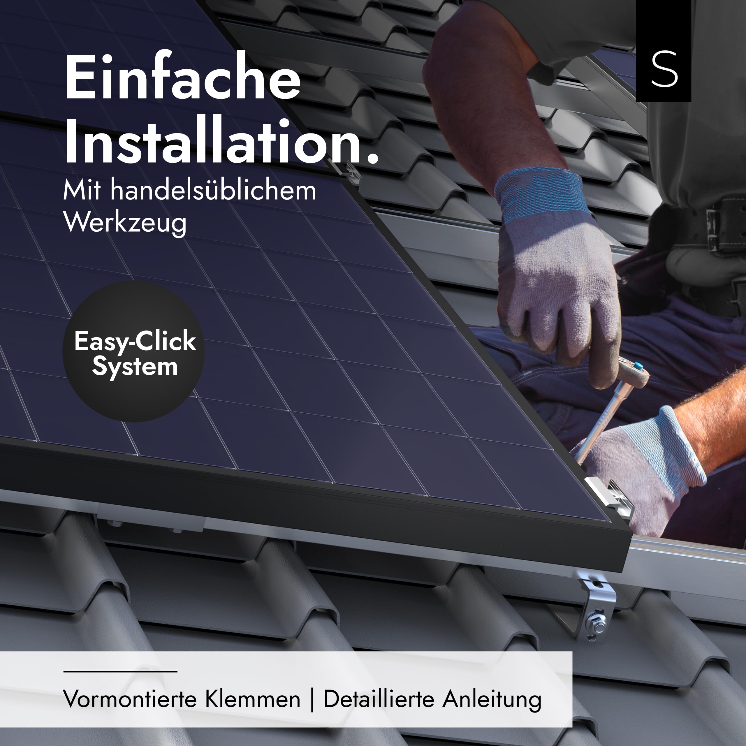 PV Halterung Ziegeldach für 2 Solarmodule (30-40 mm) mit EASY-CLICK Klemmen