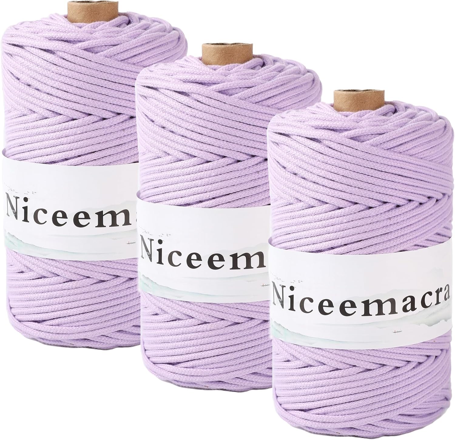 3 Skeins of Braided Macrame Cord 3mm x 110yards,Cotton Macrame Rope, Colored Rope,Macrame String Cotton Yarn, Macrame Yarn Craft Cord Plant Hangers, Crafts, for Knitting (Lavender)