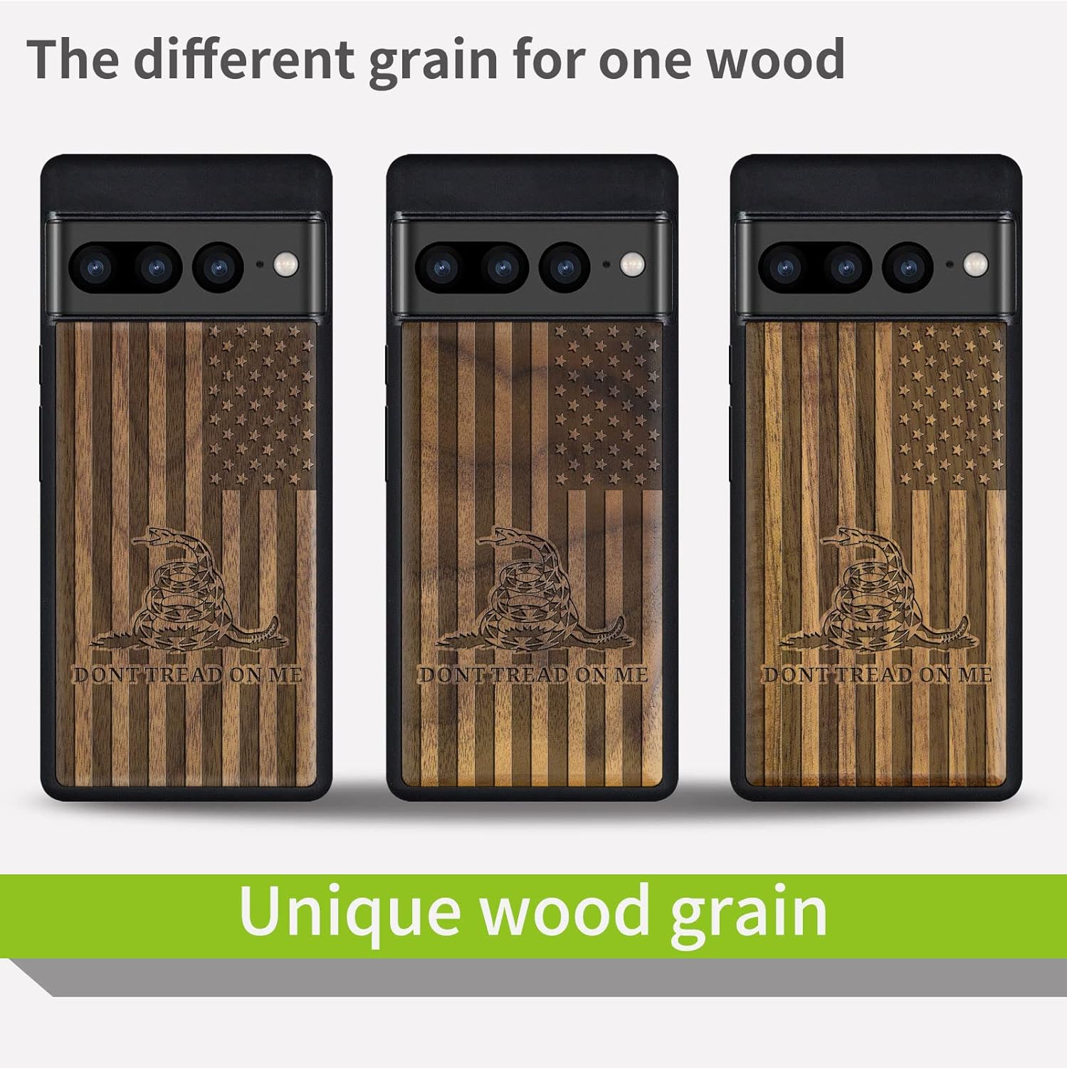 Carveit Wood Case for Pixel 7 Pro Case [Natural Wood & Black Soft TPU] Shockproof Protective Unique Wooden Cover Compatible with Google Pixel 7 Pro (Gadsden Flag-Walnut)