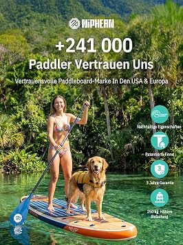 Niphean (Extra Large) Stand Up Paddling Board SUP for 2+1 People/Families SUP Board with (Beginners) Balancing Wings Waterproof Mobile Phone Case Stand Up Paddle Board for Adults Gift Ideas