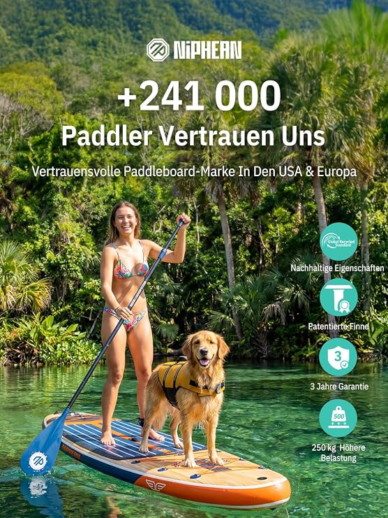 Niphean (Extra Large) Stand Up Paddling Board SUP for 2+1 People/Families SUP Board with (Beginners) Balancing Wings Waterproof Mobile Phone Case Stand Up Paddle Board for Adults Gift Ideas