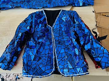 Earthradius Stilt Walker Mirror Men Robot Dance Costume Gold Silver Glass Modern Singer Outfit Stage Performance wear (Blue, L)