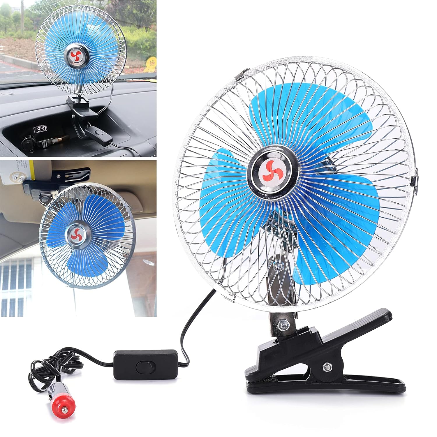 Joy life 12V 25W Cooling Oscillating Fan Auto Car Vehicle Dash Dashboard Portable Clip-On Cigarette Lighter,8inch : Electronics