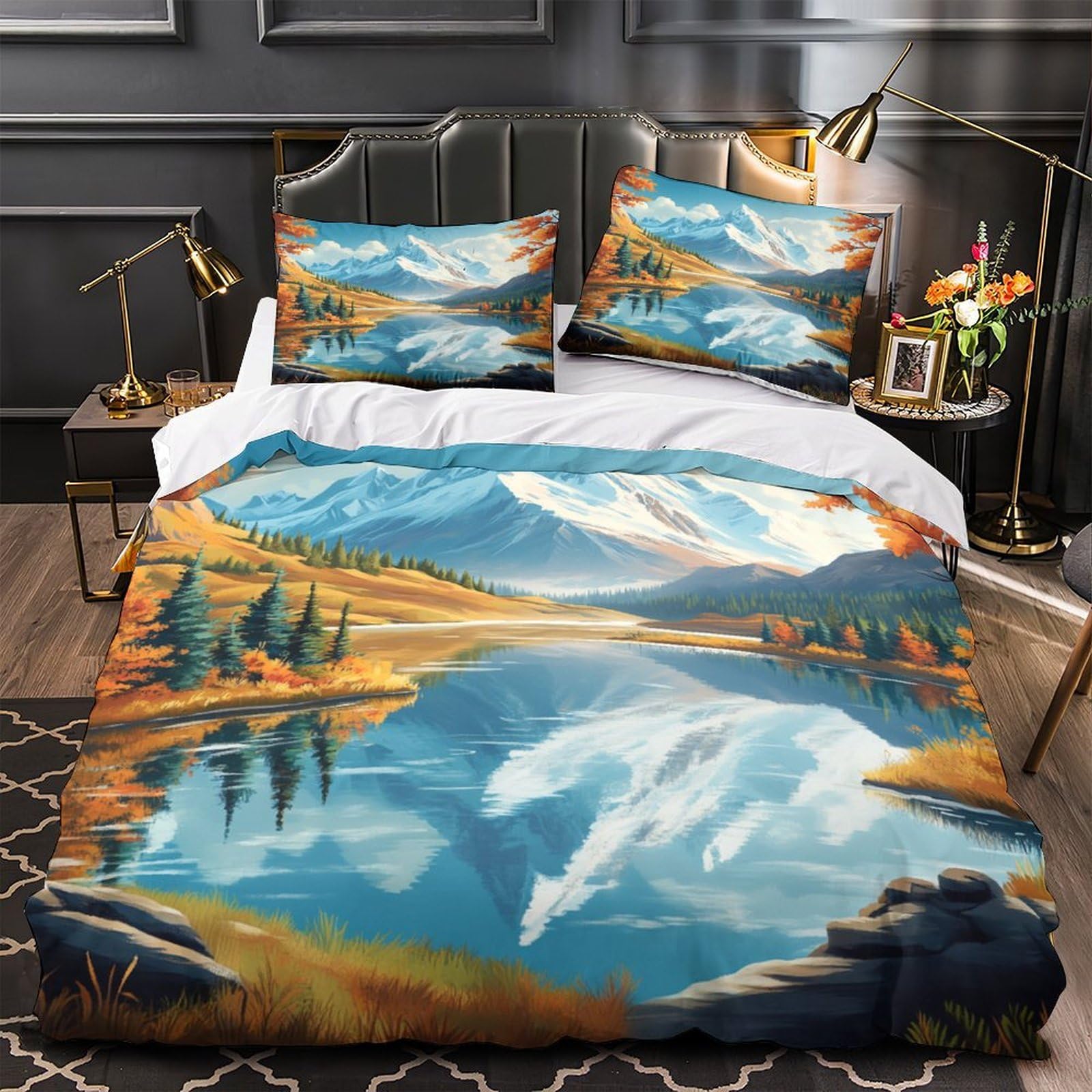 Housse de couette montagne 3D pour des nuits paisibles et sereines en couple
