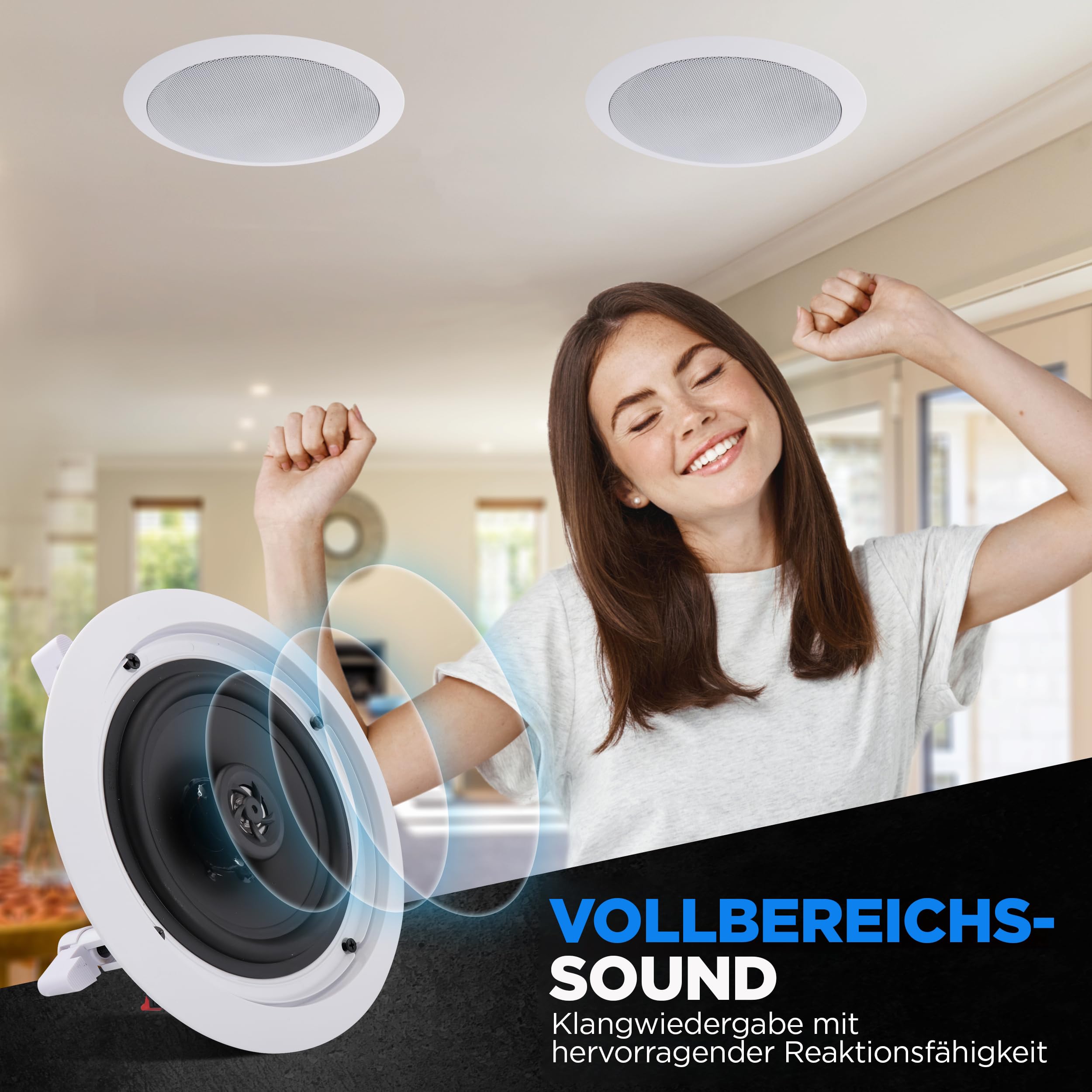 Pyle 16.5cm- Deckenlausprecher Einbaulausprecher, Wandlautsprecher, Flache Lautsprecher, 200W- 2 Wege Lausprecher, Ceiling Speaker, Polymer-Hochtöner, Stereo-Sound, rund, Weiß, für Zuhause/Büro