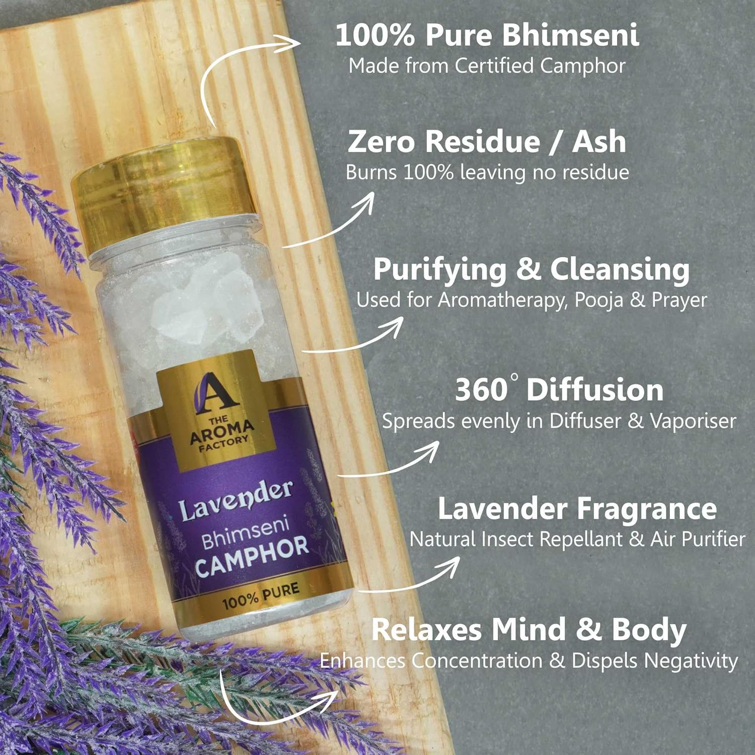 The Aroma Factory 100% Pure Bhimseni Camphor Lavender,Jasmine & Kesar Chandan Fragrances Pack of 3 Bottle
