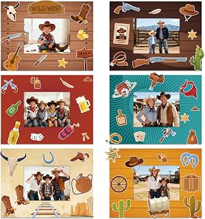 24 Sets Picture Frame Crafts Kits Cowboy Themed DIY Picture Frame with Stickers for Cowboy Rodeo Country Western Baby Shower Birthday Home Classroom Game Bulletin Board Decoration Supplies