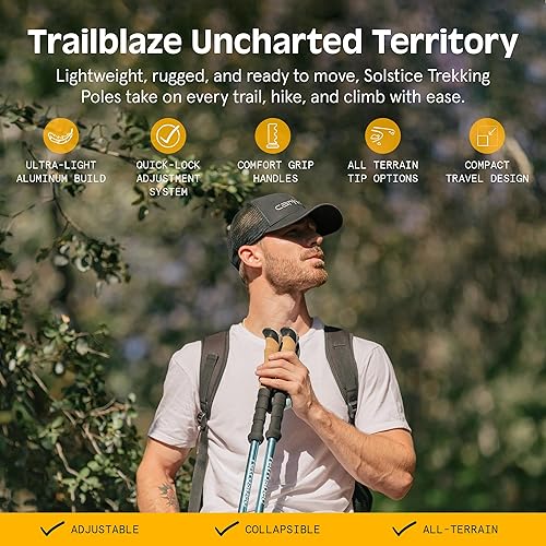 Miniatura 2 de Retrospec Solstice - Bastones de senderismo y esquí para hombres y mujeres, de aluminio con agarre de corcho o espuma, ajustables y plegables,